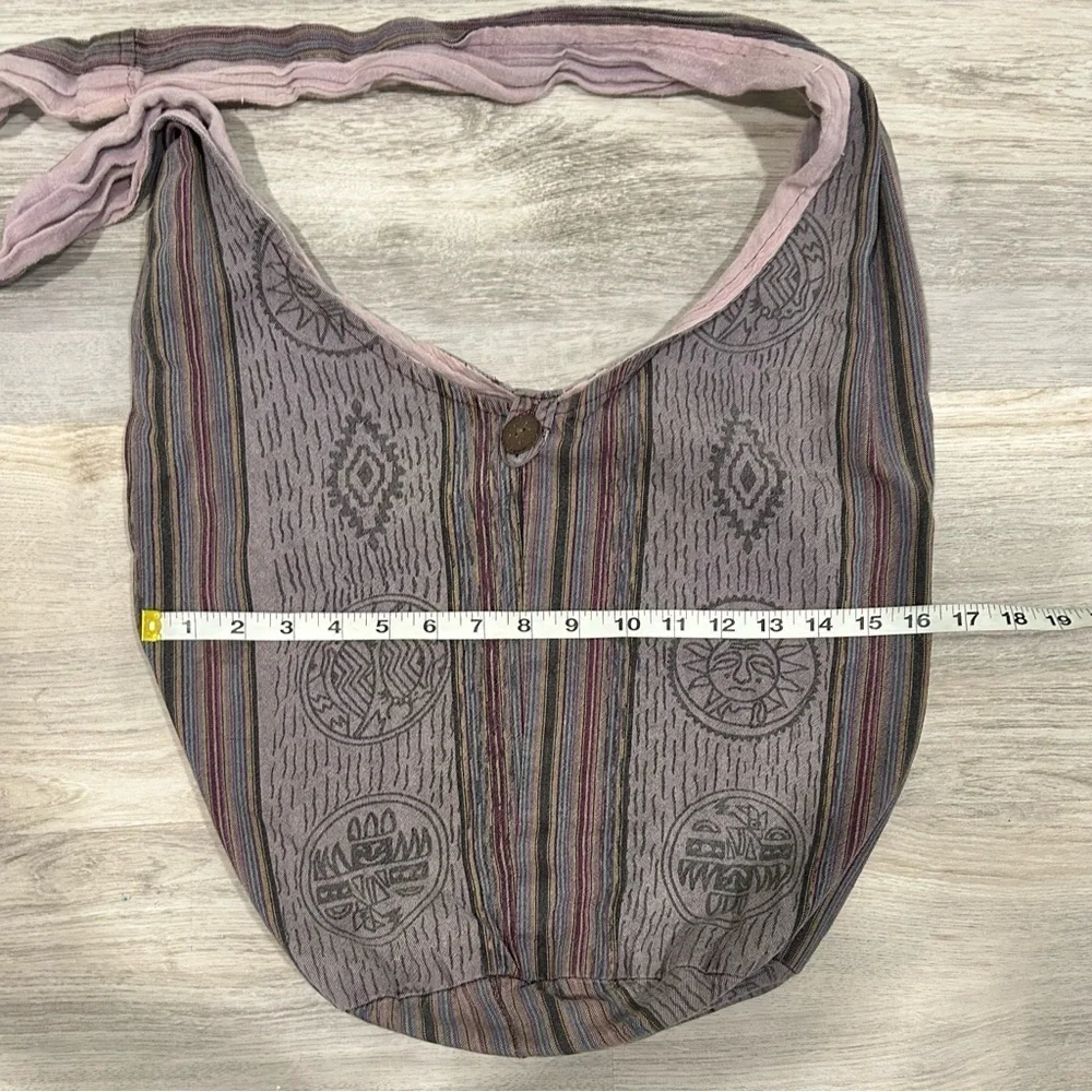 Flying High Boho Shoulder Tote Bag Purple Aztec Sun Moon 100% Cotton